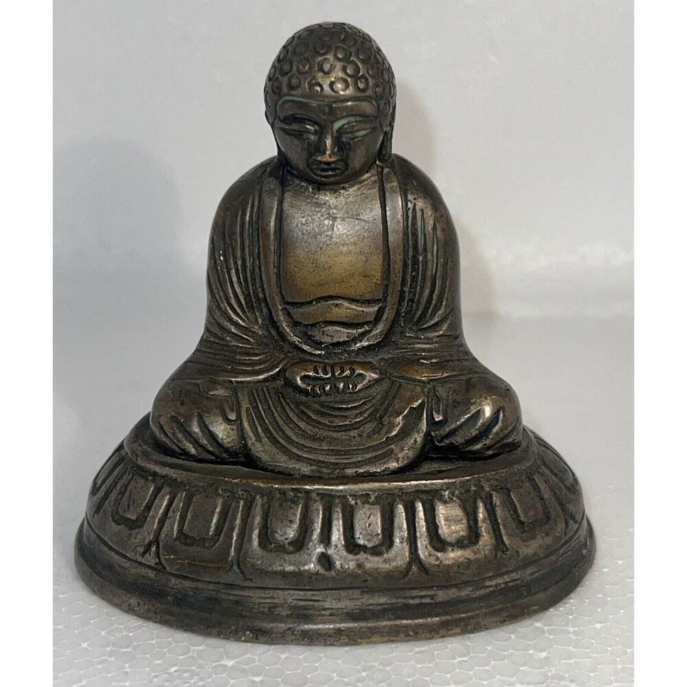 Vintage Japanese Kamakura Daibutsu Small Cast Brass Buddha Statue 3 3/8”